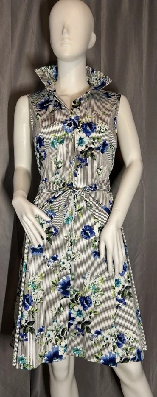 NWT Sandra Darren Women’s Sleeveless Dress Size S Fit & Flare Floral Belted